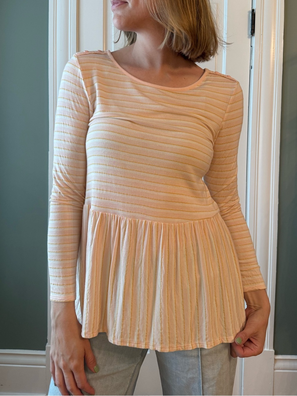 Matilda Jane Soft Pink Striped Peplum Long-Sleeve Top